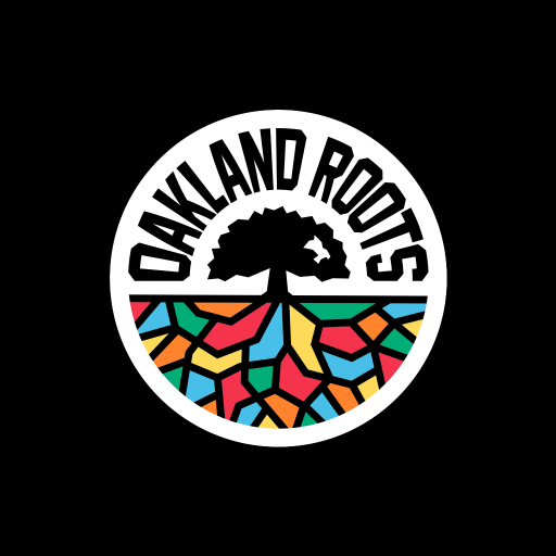 colorful oakland roots logo consisting of a tree in the middle of a circle